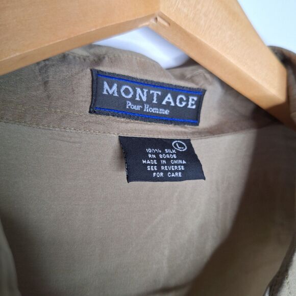 Vintage Montage Silk Shirt Mens Large Brown Lightweight Breathable Casual - Picture 4 of 5